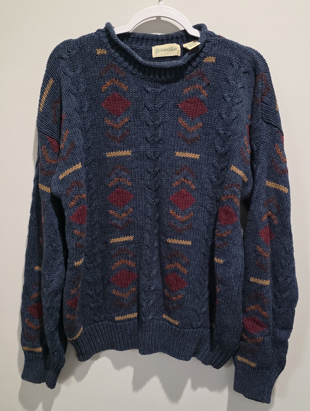 Vintage St. John's Bay Navy Rollneck Sweater with Geometric Pattern